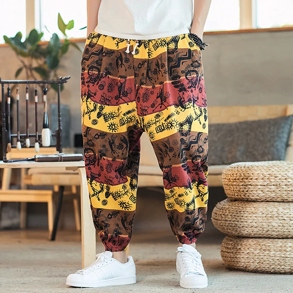 Новые мужские джоггеры Брендовые мужские брюки мужские повседневные винтажные стильные свободные хлопковые льняной с принтом зимний свитер с узором брюки M-5XL