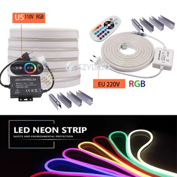 

RGB Neon Light Ribbon Tape Flexible LED Neon Sign Night Light Lamp 2835 5050 120LED/m LED Strip 110V 220V Remote controller