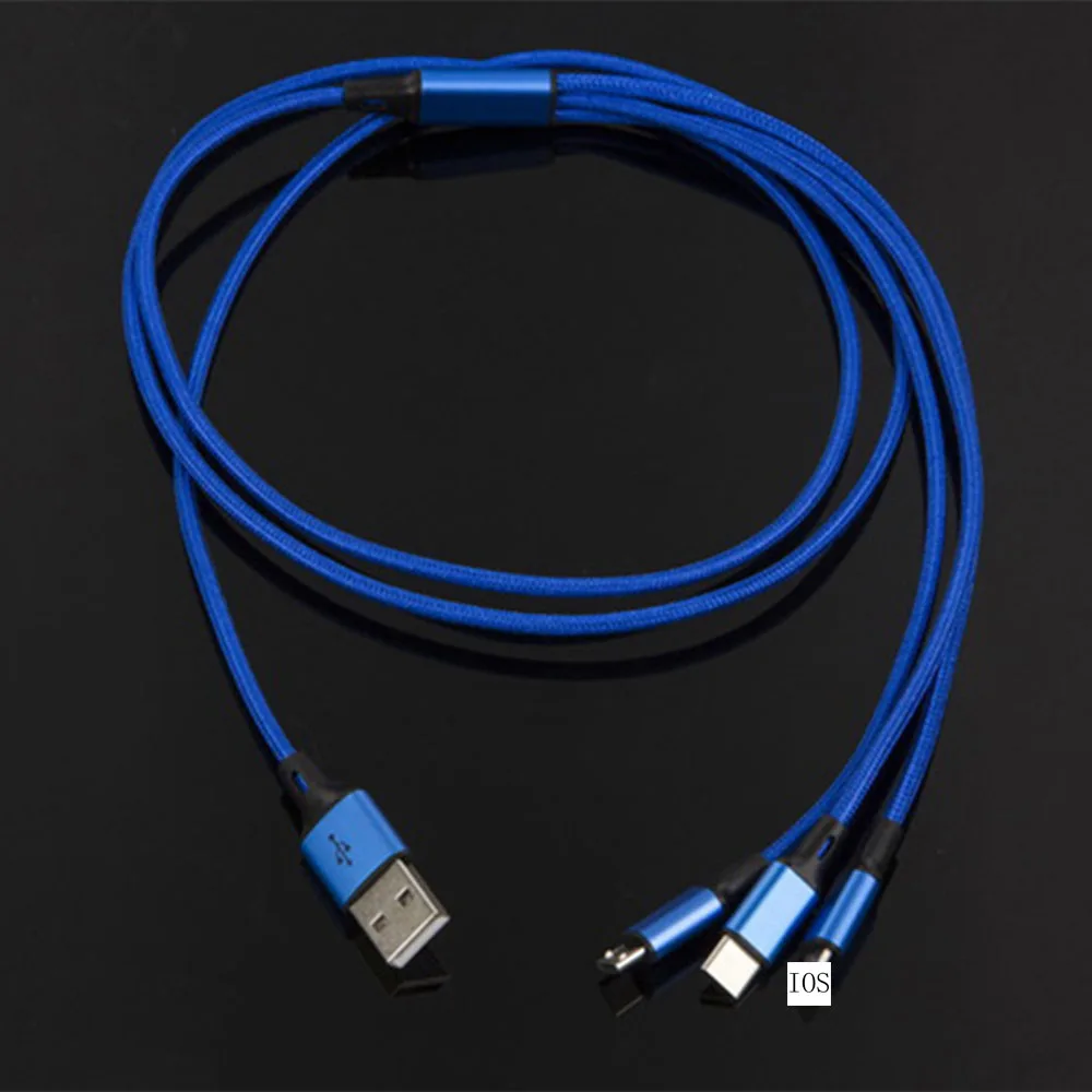 3 в 1 USB кабель для type C Apple Android Быстрая зарядка для samsung Galaxy S9 Plus 2.4A зарядный кабельный провод для Xiaomi mi9 huawei - Цвет: Синий