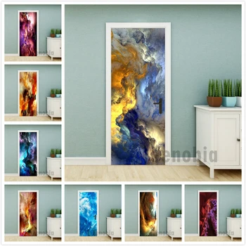 

Abstract Colorful Clouds 3d Door Sticker Waterproof HD Modular Printing PVC Self Adhesive Mural Poster Decoration Home Design