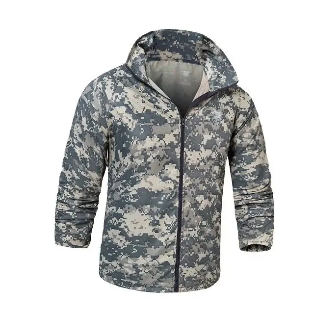 Летняя тактическая куртка темно-синего цвета, легкая водонепроницаемая тонкая куртка с капюшоном, камуфляжный Мужской плащ, ветровка, военная армейская одежда - Цвет: ACU