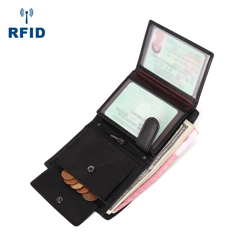 

Business Fashion MEN'S Wallet RFID Anti-Theft Brush Leather Wallet Card Bit More Full-grain Leather Short Clutch Bag