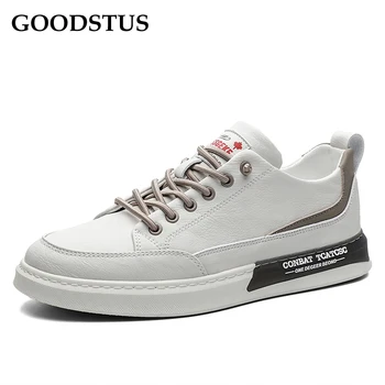 

GOODSTUS Men Genuine Leather Casual Shoes Breathable Soft Platform Comfortable Solid Simple Style High Top Fashion Male Sneaker