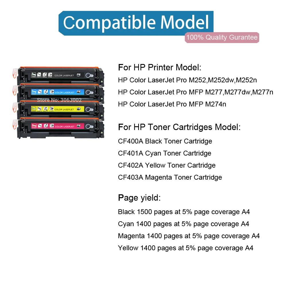 Замена 4x картриджей с тонером для HP 201a CF400a CF401a Laserjet Pro M252 M252n M252dw MFP M277 M277n M277dw