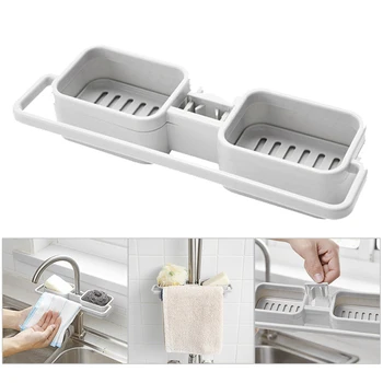 

Kitchen Sink Shelf Sponge Drain Rack Adjustable Sink Rag Storage Holder Expandable Storage Organizer Utensils Drain Basket Home