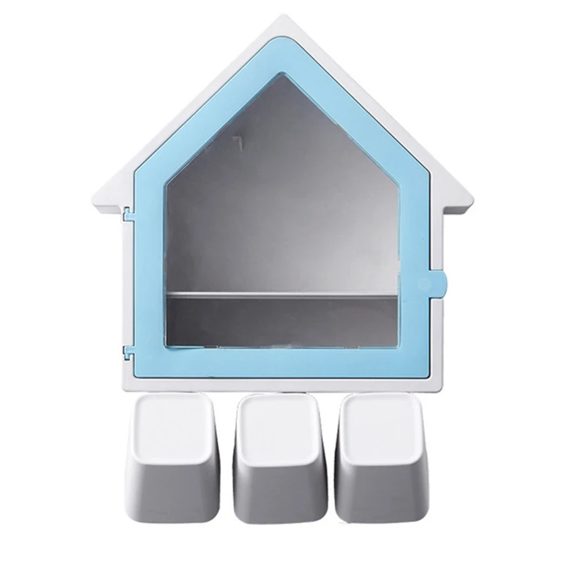 

Wall-Mounted Small House Toothbrush Holder Multi-Function Three Family House Wash Cup Set Toothbrush Holder
