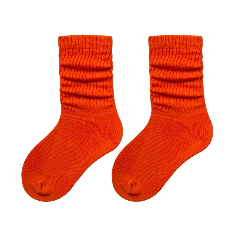 3 пары; сезон весна-осень-зима; спортивные хлопковые детские дышащие носки с двойной иглой; однотонные гольфы для маленьких девочек; Школьные носки - Цвет: orange