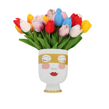

Double Sided Human Face Matte Table Flower Vase Woman Girl Face Golden Eye Mask Flower Arrangement Big Mouth Desk Pot Home Decor