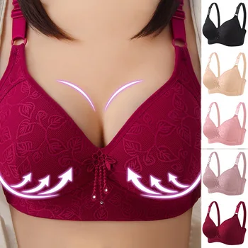 

Luxury Big Size Bras Women Underwear Wire free Soft Burgundy B C Cup For Big Breast Ladies Cotton Thin Cup Lingerie Bras