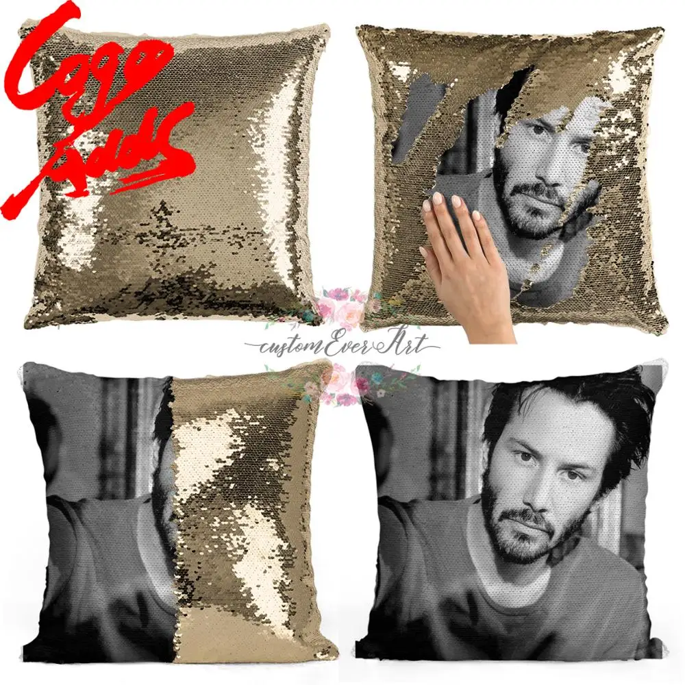 Подушка с блестками Keanu reвс | Наволочка Двухцветная подушка Подарок для нее Него