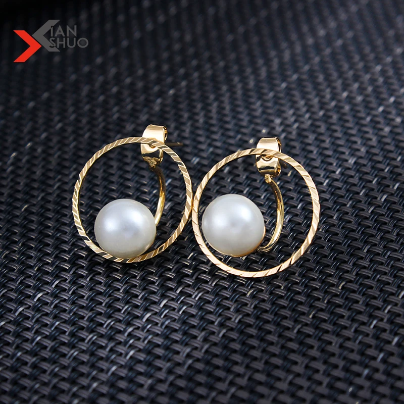 

White Imitation Pearl Circle Hoop Earrings Gold Irregular Metal Loop Earrings Wedding Jewelry Pendientes Mujer