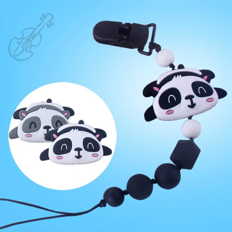 Ручной работы силиконовые Panda соски зажимы цепь держатель Детские Силиконовые деревянные жевательные бусины пустышка соска анти-потеря ремень