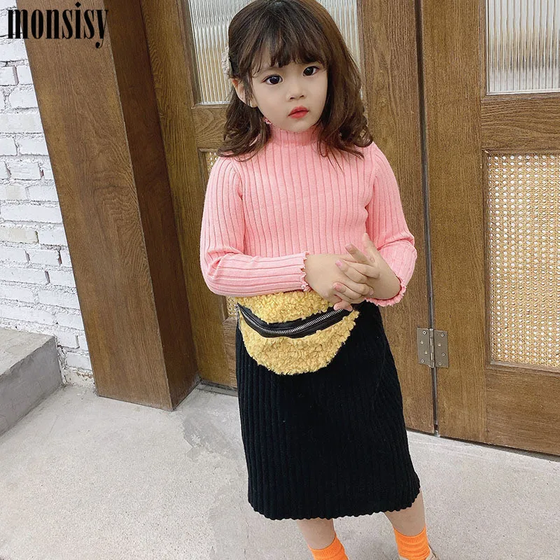 Monsisy Fanny Packs для девочек, поясная сумка, Детская шерстяная нагрудная сумка, Kawaii, зимний однотонный кошелек для телефона, кошелек для путешествий, поясная сумка