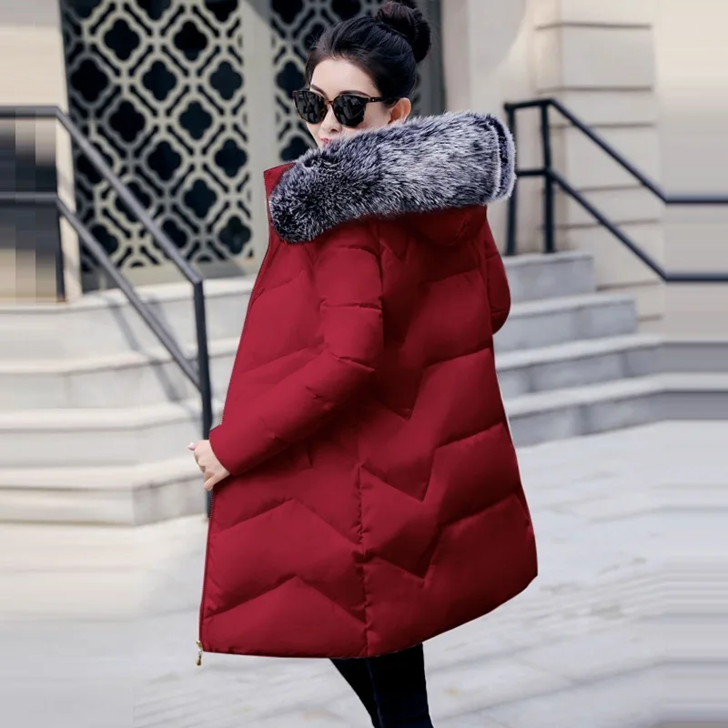 Зимние куртки женские черные тонкие хлопковые пальто с капюшоном меховая теплая Женская куртка на меху зимнее пальто женские большие размеры 7XL Прямая поставка