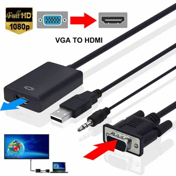 

VGA Male To HDMI Output 1080P HD+ Audio TV AV HDTV Video Cable Converter Adapter VGA To HDMI Cable New