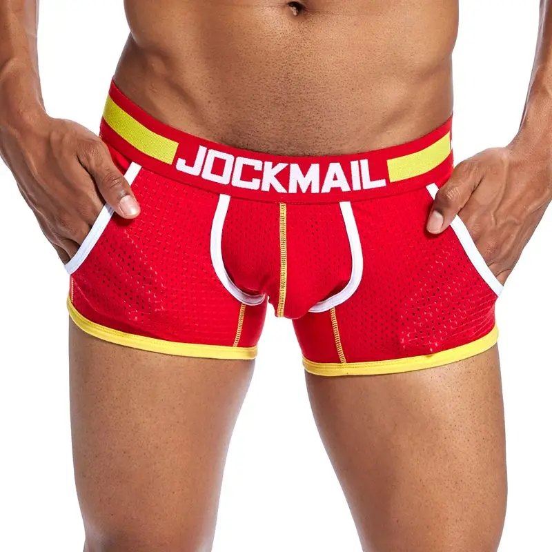 Красный JOCKMAIL, брендовые боксеры, мужские сетчатые u-образные трусы, сексуальное мужское нижнее белье, под брюки, хлопковые трусы, боксерские шорты для геев, мужские трусы, Лидер продаж - Цвет: Красный