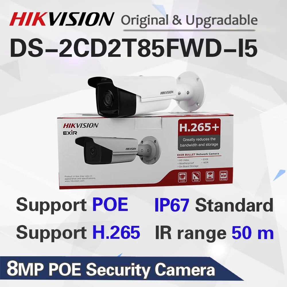 Английская версия DS-2CD2T85FWD-I5 8MP метка сети IP камера безопасности POE SD карта 50 м IR H.265