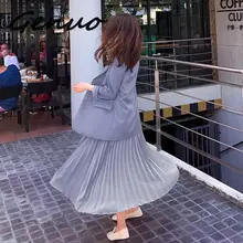 Французский розовый маленький костюм+ плиссированное платье на бретельках комплекты из двух предметов элегантное шифоновое платье костюм женский весенне-летний Блейзер пиджак