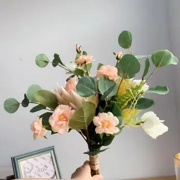 

5PCS/LOT Wedding Bouquet Emperor Flower Eucalypti Artificial Silk Flower European Style Fresh Table Decoration