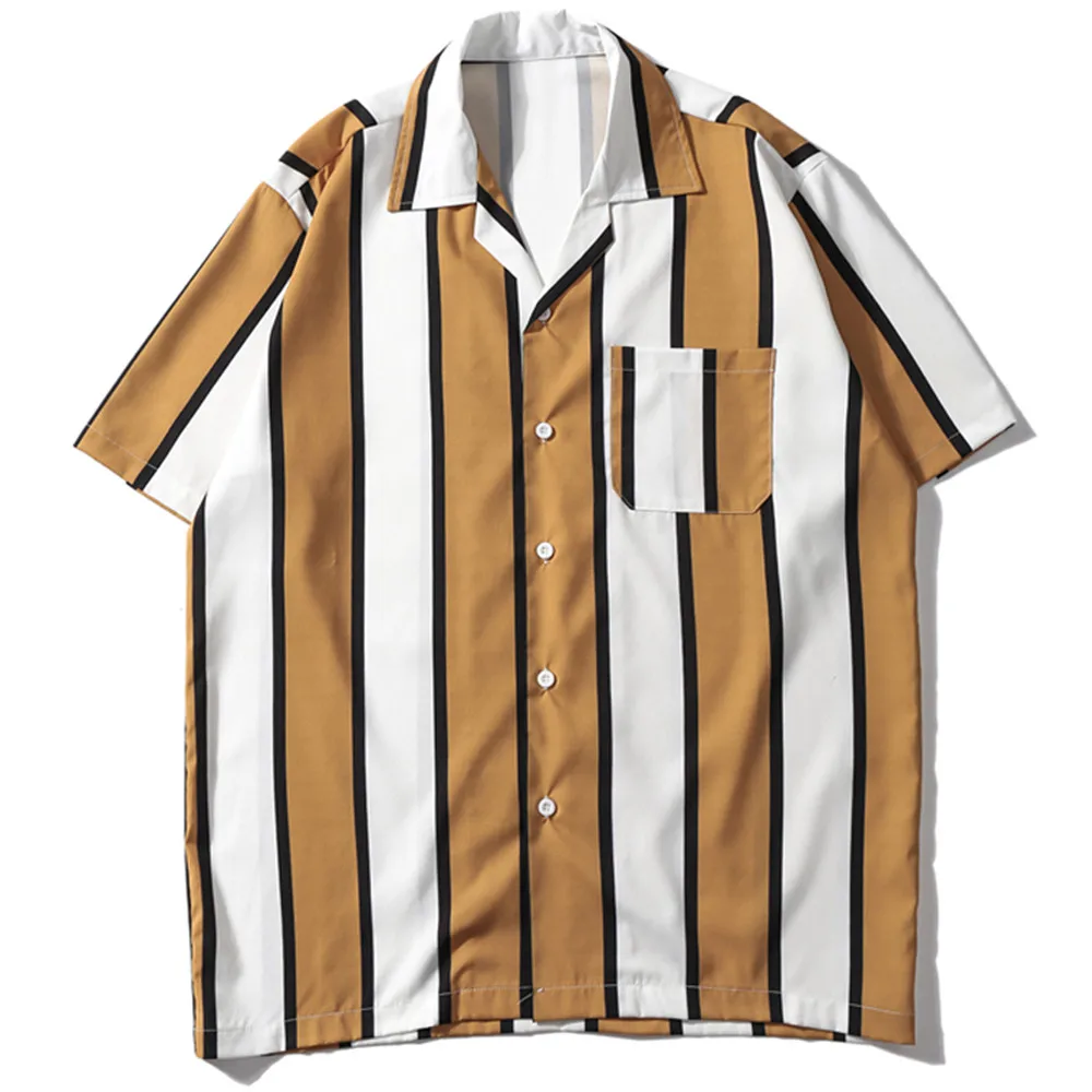 OSCN7 Повседневная полосатая рубашка с коротким рукавом, Мужская Уличная, Гавайский пляж, большие размеры, женская мода, харуджуку, рубашки для мужчин XQ16