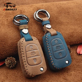 

Dandkey Leather Car Key Case 3 Buttons Protector For Kia K2 K5 Sportage Hyundai Elantra I30 IX35 Flip Remote Fob Cover Keychain