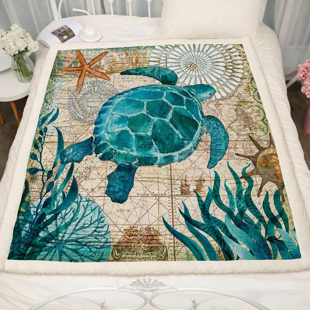 Tanie Miracille miękki pluszowy żółw rzuć koce podwójna warstwa tkanina sherpa, polar kocyk na drzemkę zimowy salon ciepły narzuta