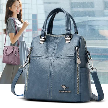 2020 New High Quality Leather Backpack Women Shoulder Bags Multifunction Travel Backpack School Bags for Girls Bagpack mochila