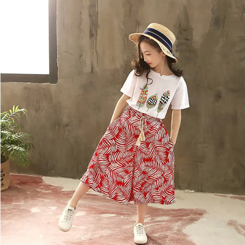 

3-10T Toddler Baby Girl Clothes Outfits Short Sleeve T-shirt+Wide Leg Casual Long Pants
