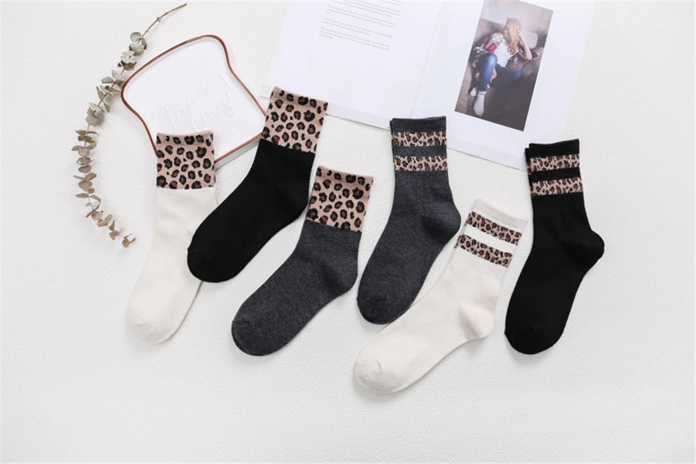 Description Picture 4 of itemSpring Winter Women Retro Fashion Cotton High Street Popular Leopard Stripe Socks Harajuku Cool Hipster Cozy Chaussette