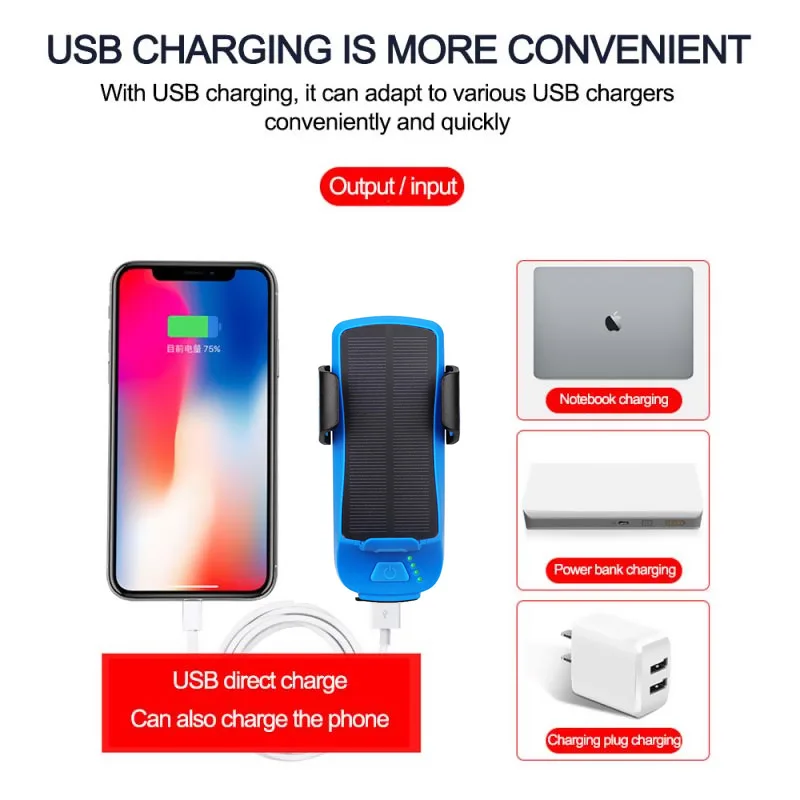 Upgraded Multifunction 4 in 1 Bicycle Light Solar Power USB Recharegable Bike Light 4000mAh Power Bank Cycling Phone Holder Horn Upgraded Multifunction 4 in 1 Bicycle Light Solar Power USB Recharegable Bike Light 4000mAh Power Bank Cycling Phone Holder Horn