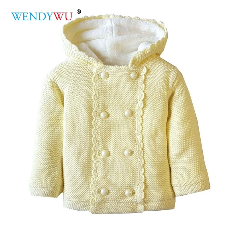

WENDYWU Toddler Baby Sweaters Coat For Girls Infant Baby Boy Girl Warm Velvet Knitted Hooded Tops Solid Sweater Outfit Coat