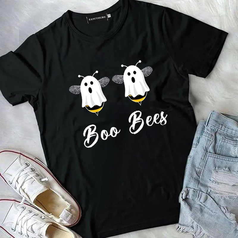 Boo Bees/парная футболка на Хэллоуин, забавная футболка с круглым вырезом, высокое качество, футболка с коротким рукавом, топы