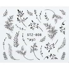 1 лист, черный, белый лист, наклейки для ногтей, слайдер, цветок, Водные Наклейки, Декор, водяной знак, тату, аксессуары для маникюра