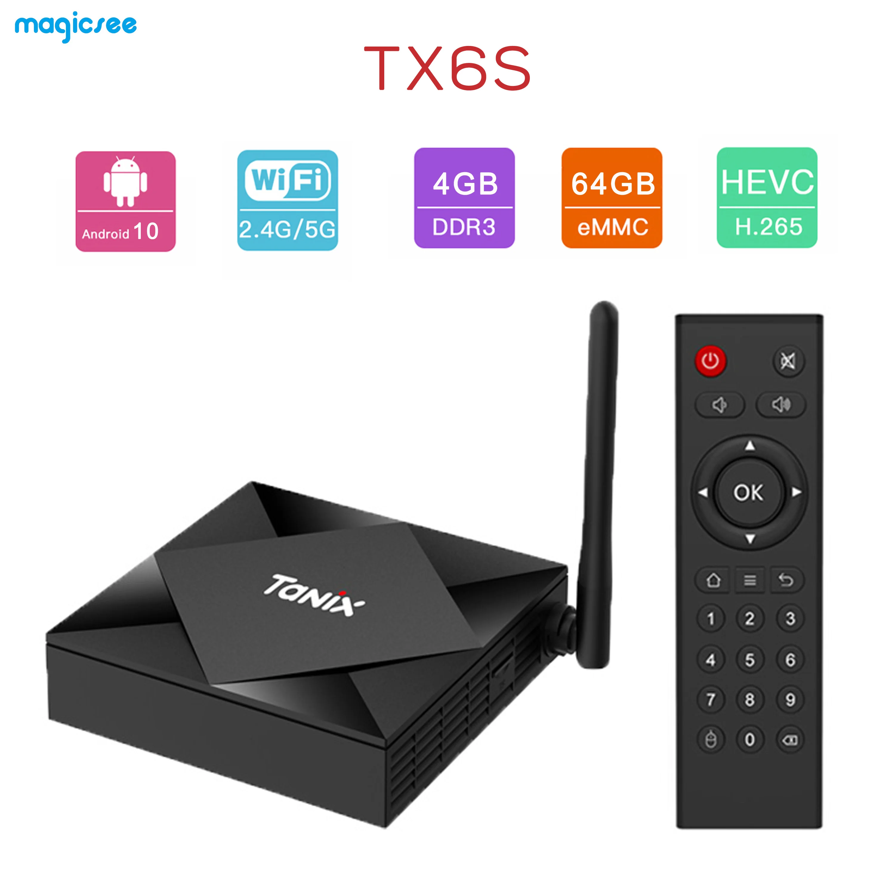 Magicsee Tanix TX6S Android 10.0 Set Top Box Allwinner H616 Quad Core 4GB 32GB/64GB Smart TV Dual Wifi 2G/8G 4K Media Player | Электроника