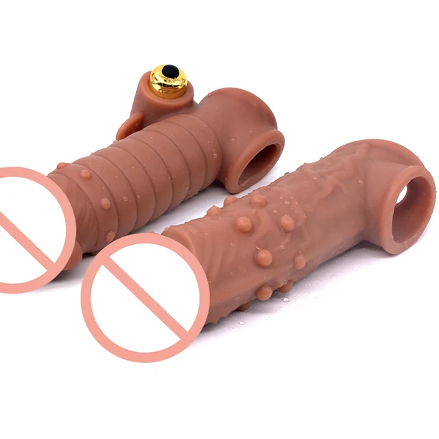 Silicone Penis Sleeve For Male Penis Enlargement Reusable Spiked Condoms Penis Extender Cock Ring With Vibrator Intimate Goods 2