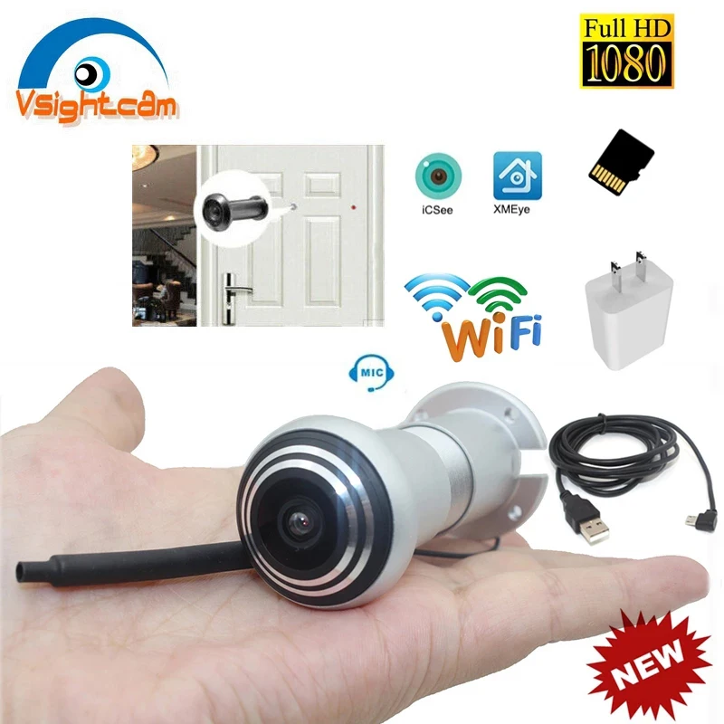 ICseeWirelessDoorEyeHoleSecurity1080PHD166mmFishEyeCCTV