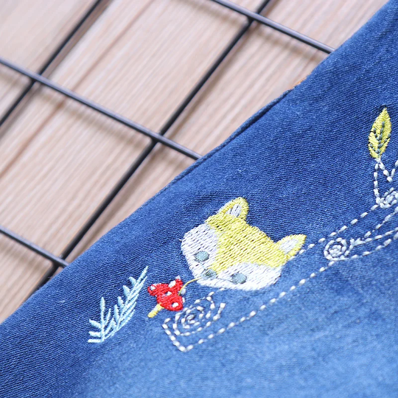 

Pls-3013 Fox Embroidered Thick Quilted GIRL'S Jeans CHILDREN'S Cotton Trousers Winter New Style Childrenswear Crawler