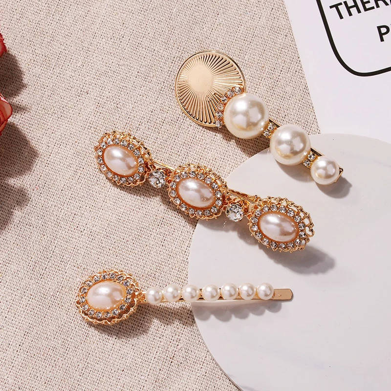 

Charm Trendy Women Hairpins Hair Clips Pearls Party Cute Geometric Tiara Headdress Hair Jewelry Accessories Mujer Hairpin Femme