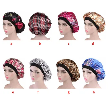 

New Fshion Women Satin Night Sleep Cap Hair Bonnet Hat Silk Head Cover Wide Elastic Band