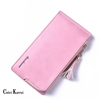 

Catei Karrui Ladies Wallet Long European and American Retro Fashion Multi-card Wallet Zipper Matte Leather Phone Wallet