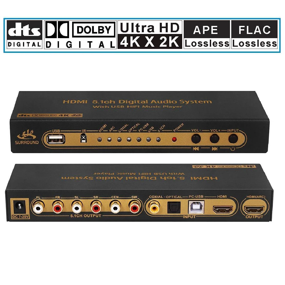 HDMI 5,1 аудио конвертер декодер ЦАП DTS AC3 FLAC PCUSB APE 4 к* 2 к HDMI экстрактор конвертер сплиттер цифровой SPDIF ARC