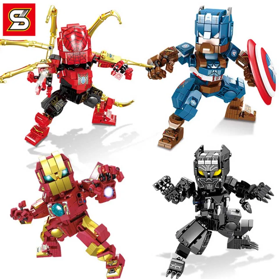 

Marvel Avengers 4 Spiderman Spiderman Captain America Iron Man Black panther Pepper Building Blocks Legoinglys Toys kid Gift