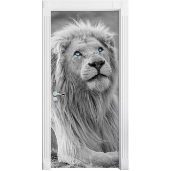 

Decals Mural 3D Step Cute Lion Blue Eye Door Sticker DIY Self Adhesive Waterproof Paper Poster For Print Art Picture Home Decor