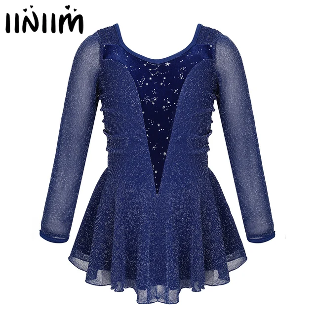 US $12.11 New Kids Girls Shiny Stretchy Velvet Roller Ice Skating Dress Figure Skating Dress Tutu Dance Wear 