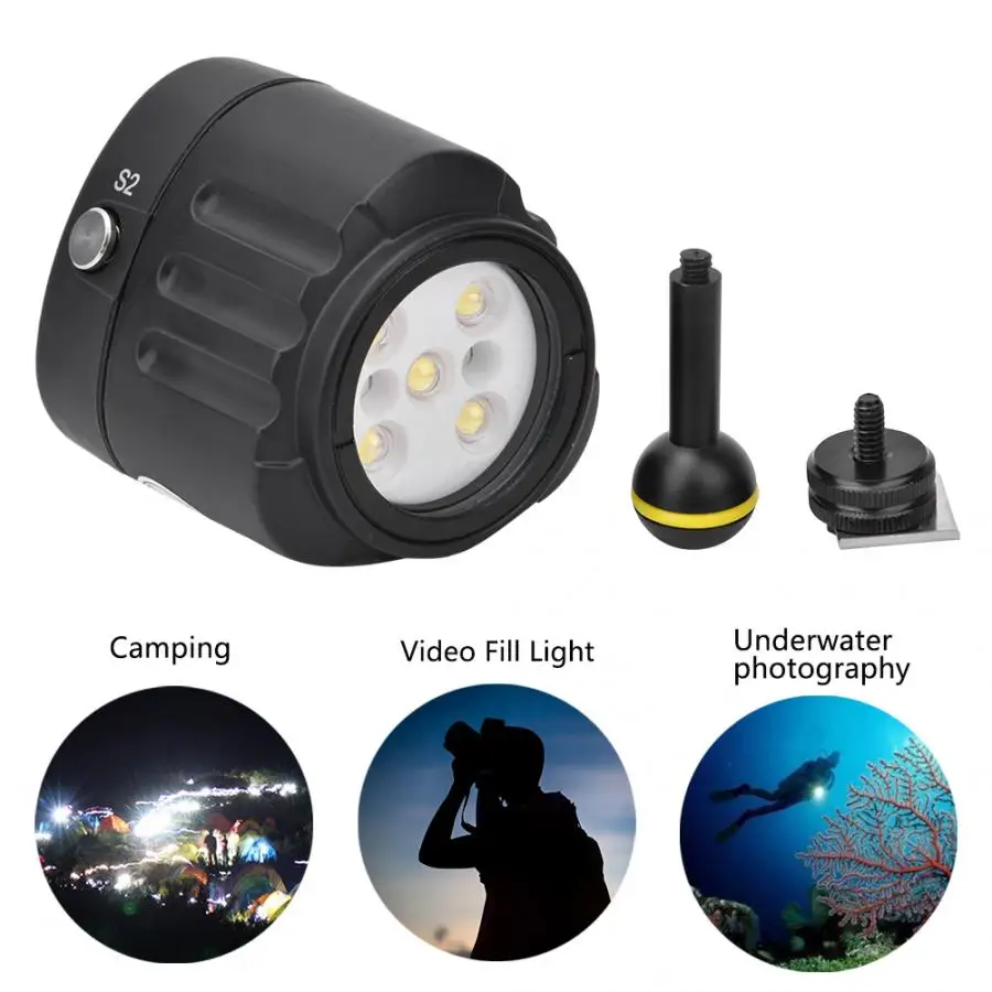 SL-18 40m/130ft LED Diving Fill Light with Batery 7500K 1000lm IPX8 Waterproof Grade Depth Diving Fill Light