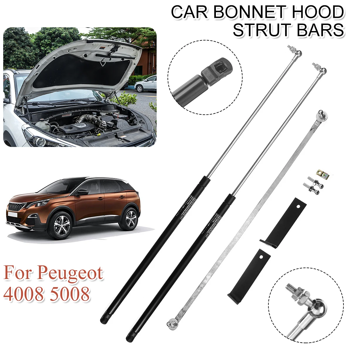 

2Pcs Car Front Engine Cover Bonnet Hood Shock Lift Strut Struts Bar Support Rod Arm Gas Spring For Peugeot 3008 5008 2017 2018