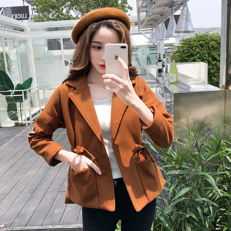 

Short-height Woolen Jacket Women's 2018 Spring And Autumn New Style Loose-Fit Slimming Students Short Coat