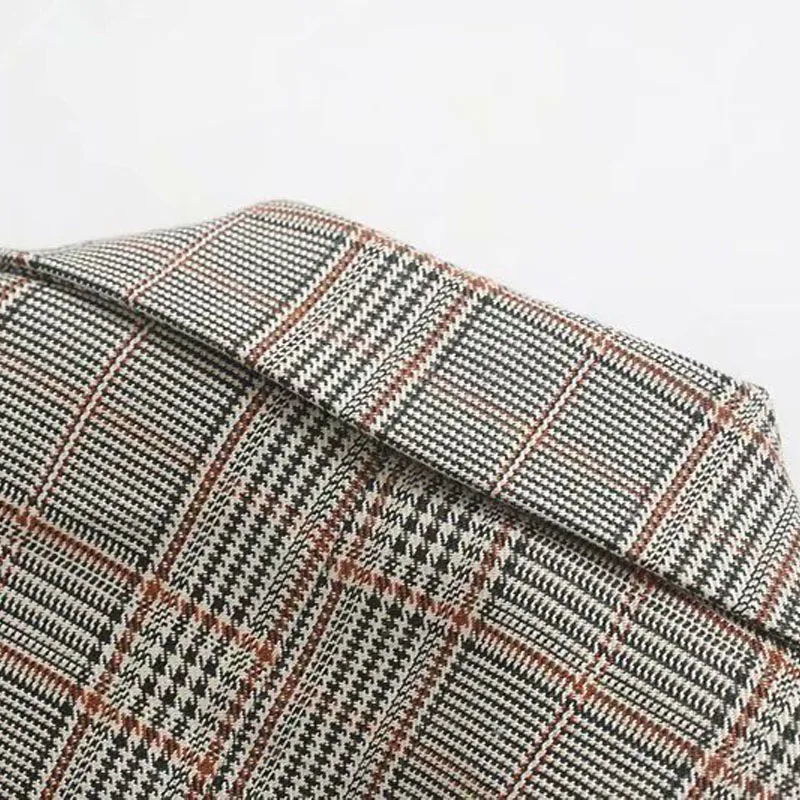 Double-breasted Long-sleeved Plaid Lapel Female Suit Autumn Office Professional Women's Jacket Korean Retro Chic Tops