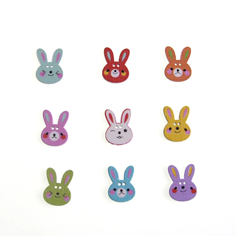 Rabbit head Muilt деревянные пуговицы для шитья с животными, скрапбукинг, ремесло, одежда для рукоделия, поставка, 2 отверстия, цвет в случайном порядке, 5-30 мм, новинка, 50 шт - Цвет: Rabbit head