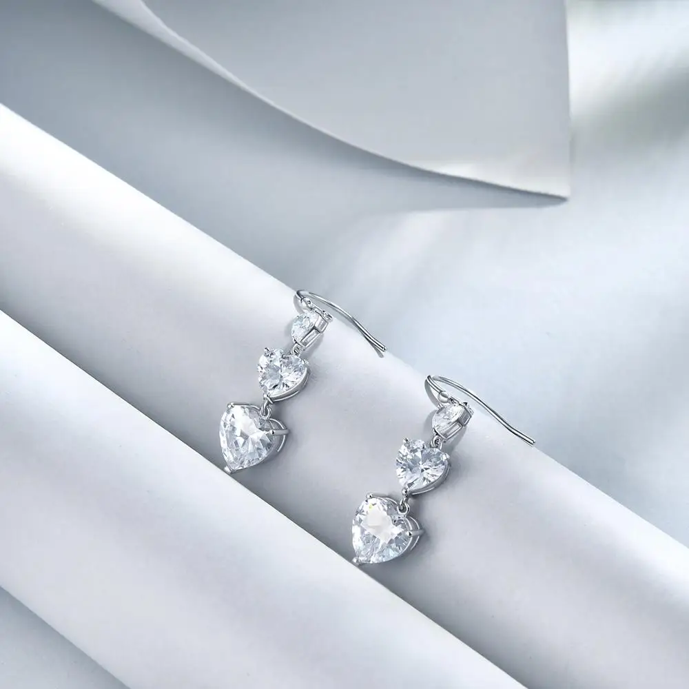 E Shiny CZ Висячие серьги из стерлингового серебра 925 пробы с подвеской в виде сердца